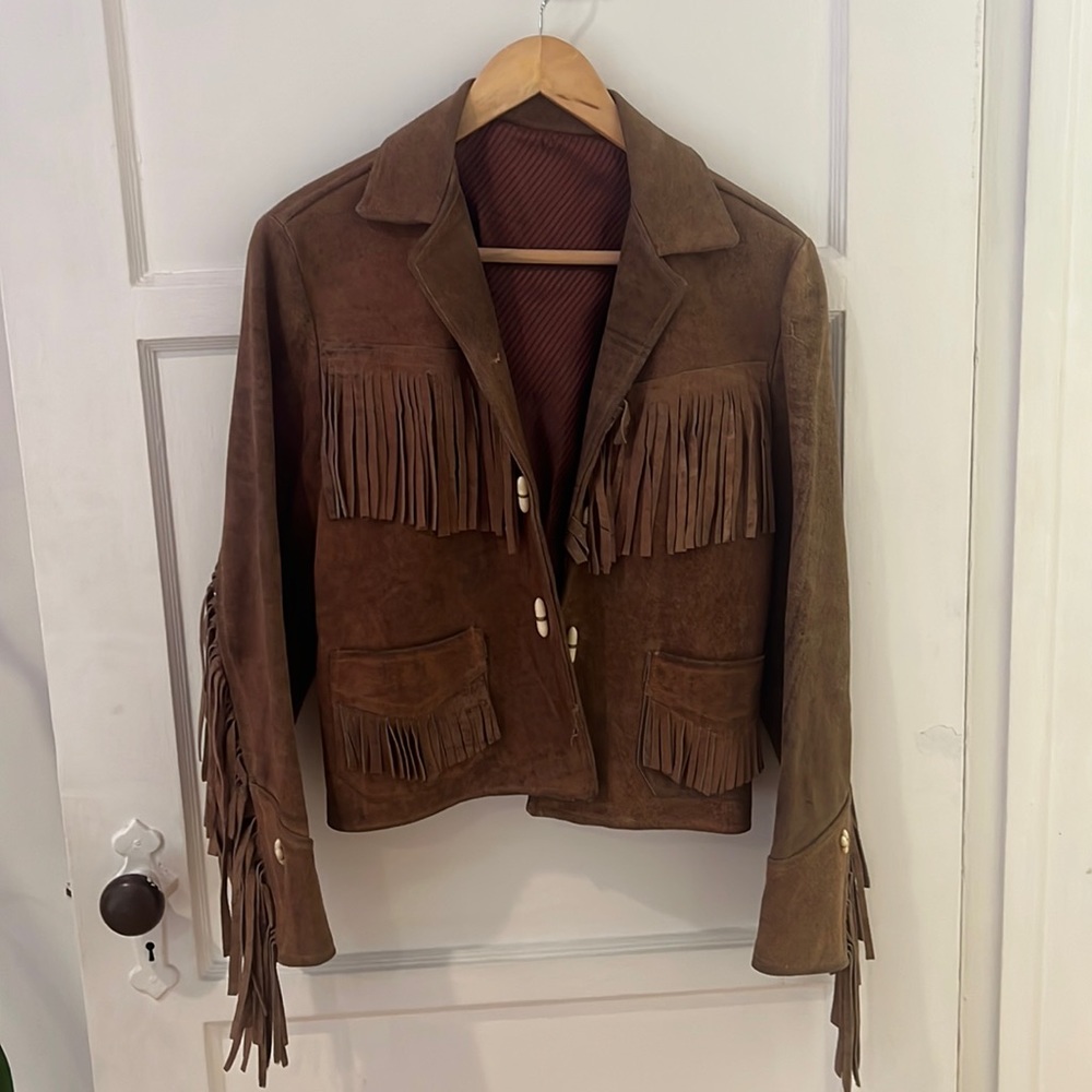 vintage suede brown fringe jacket
